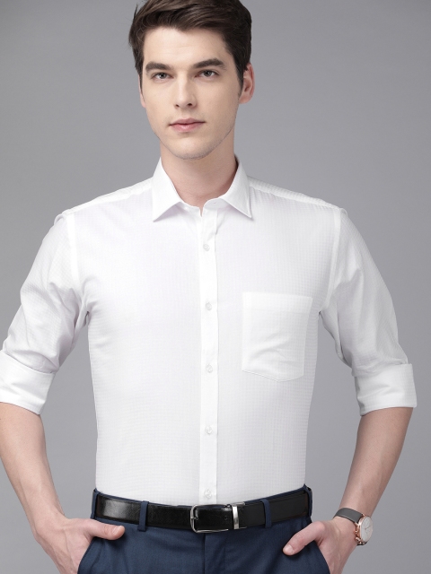 Park Avenue Men White Slim Fit Self-Checked Formal Shirt