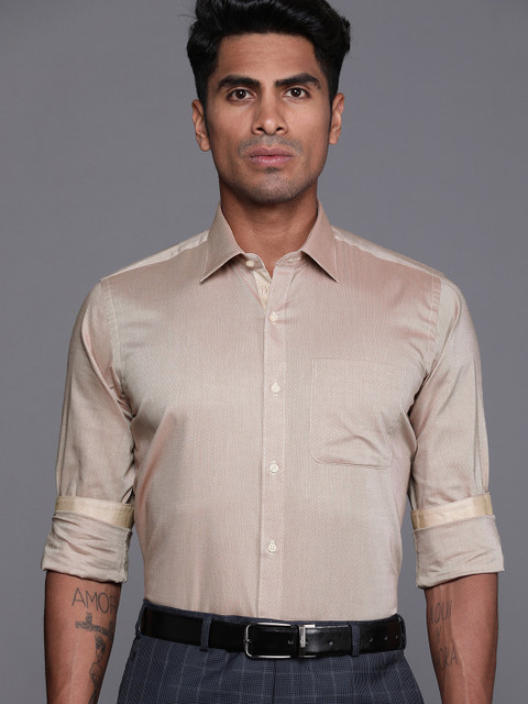 Raymond Men Beige Contemporary Fit Self Design Formal Shirt 
Raymond Men Beige Contemporary Fit Self Design Formal Shirt