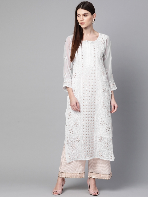 ADA Women White & Golden Chikankari Hand Embroidered Sheer Straight Sustainable Kurta
ADA Women White & Golden Chikankari Hand Embroidered Sheer Straight Sustainable Kurta