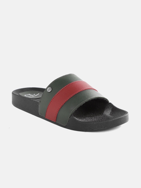 Carlton London Men Green & Red Colourblocked Sliders