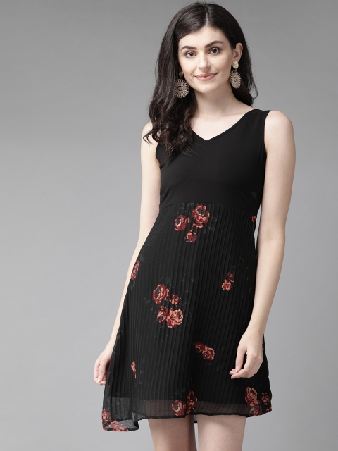 MISH Women Black & Rust Red Floral Printed Accordion Pleated A-Line Dress
MISH Women Black & Rust Red Floral Printed Accordion Pleated A-Line Dress