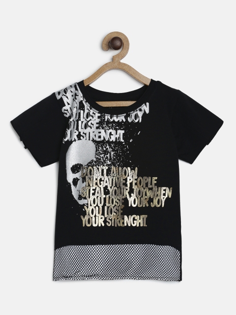 Actuel Boys Black Printed Round Neck T-shirt
