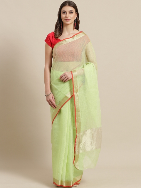 7Rainbow Green Self-Checked Supernet Saree