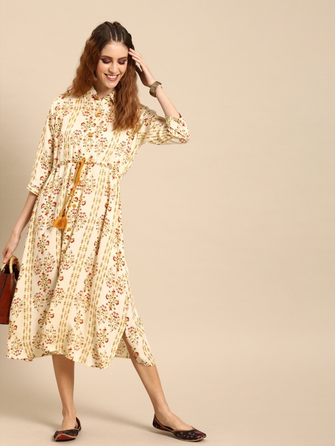 Nayo Women Cream-Coloured & Mustard Yellow Printed A-Line Dress With Gathers & Tie-Up
Nayo Women Cream-Coloured & Mustard Yellow Printed A-Line Dress With Gathers & Tie-Up