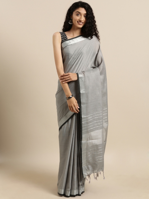 VASTRANAND Grey Solid Angolla Linen Blend Saree
