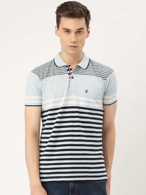 Duke Men Blue Striped Polo Collar T-shirt