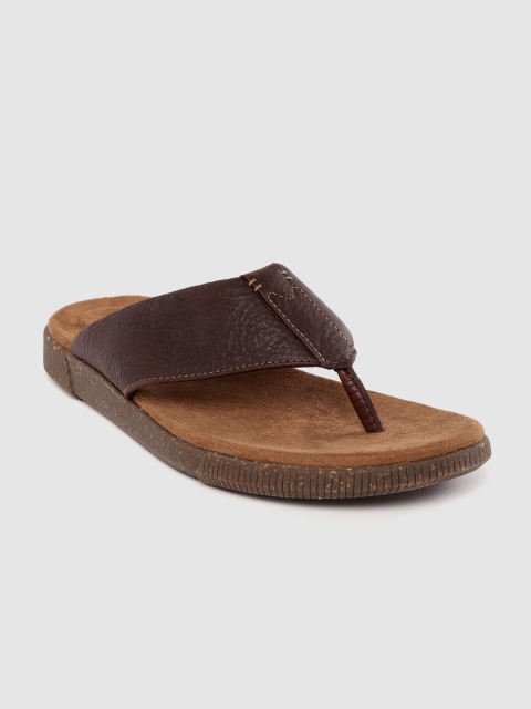 Clarks Men Coffee Brown Textured Leather Comfort Sandals