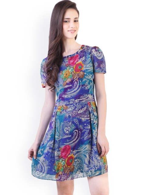 VVINE Blue Printed A-Line Dress