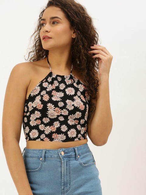 FOREVER 21 Women Black & White Floral Printed Smocked Cropped Fitted Halter Neck Top
FOREVER 21 Women Black & White Floral Printed Smocked Cropped Fitted Halter Neck Top