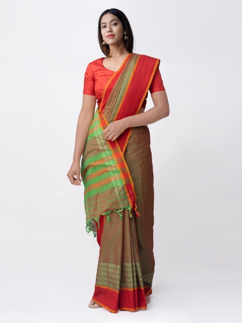 Unnati Silks Green & Brown Pure Handloom Cotton Woven Design Narayan Peth Sustainable Saree
Unnati Silks Green & Brown Pure Handloom Cotton Woven Design Narayan Peth Sustainable Saree