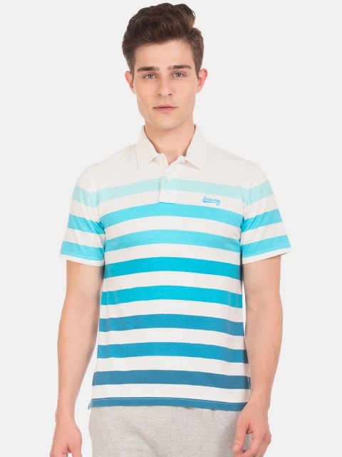 Aeropostale Men Blue Striped Polo Collar T-shirt