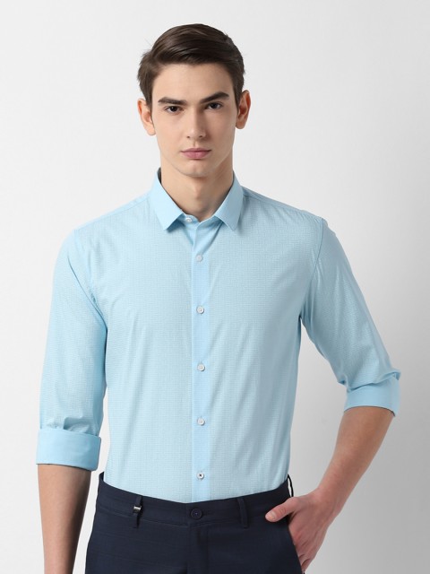 Louis Philippe Sport Men Blue & White Slim Fit Printed Casual Shirt