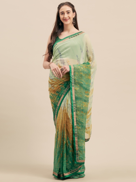 Mitera Green Printed Poly Georgette Saree