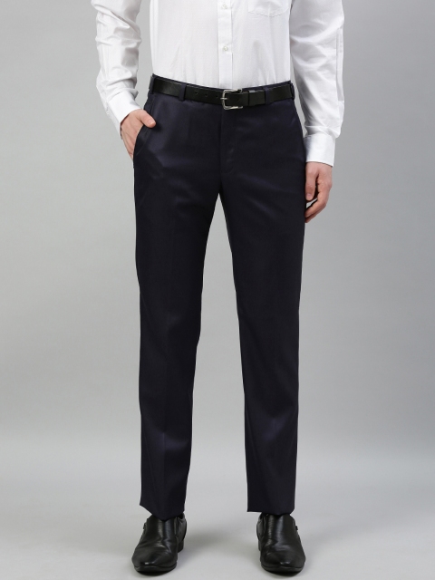 Park Avenue Men Navy Blue Slim Fit Solid Formal Trousers