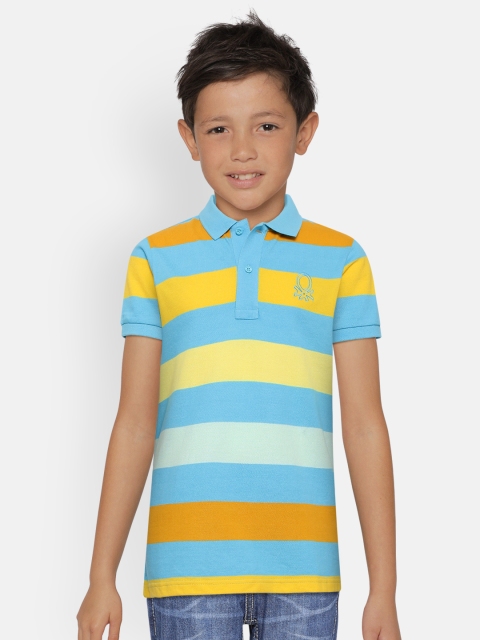 United Colors of Benetton Boys Blue & Yellow Striped Polo Collar T-shirt