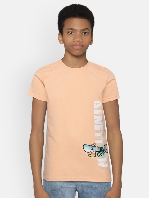 United Colors of Benetton Boys Peach-Coloured Printed Round Neck T-shirt