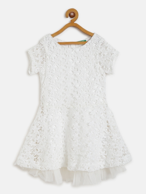 United Colors of Benetton Girls White Lace A-Line Dress