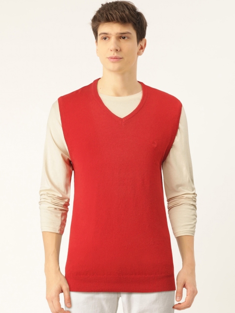 United Colors of Benetton Men Red Solid Sweater Vest