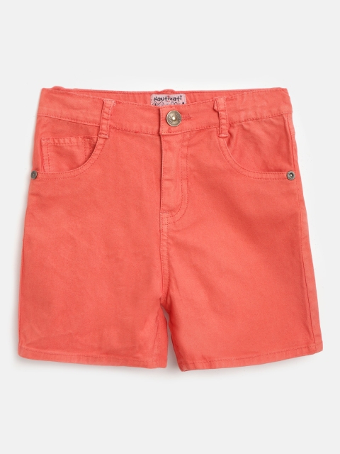 Nauti Nati Boys Coral Orange Solid Regular Fit Denim Shorts