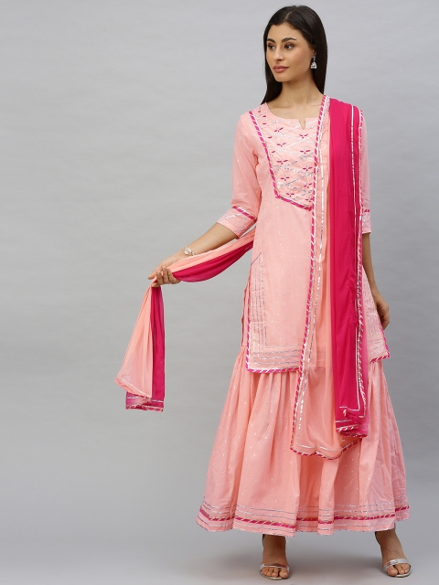 Ishin Women Peach-Coloured & Golden Embroidered Kurta with Sharara & Dupatta
Ishin Women Peach-Coloured & Golden Embroidered Kurta with Sharara & Dupatta