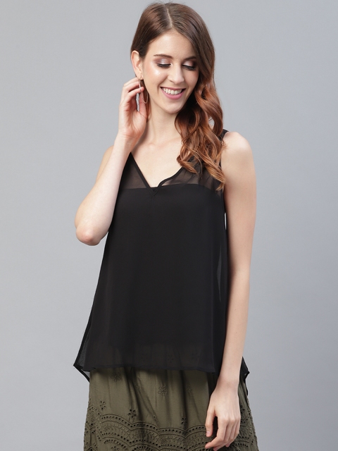 I AM FOR YOU Women Black Sheer Solid High-Low Top