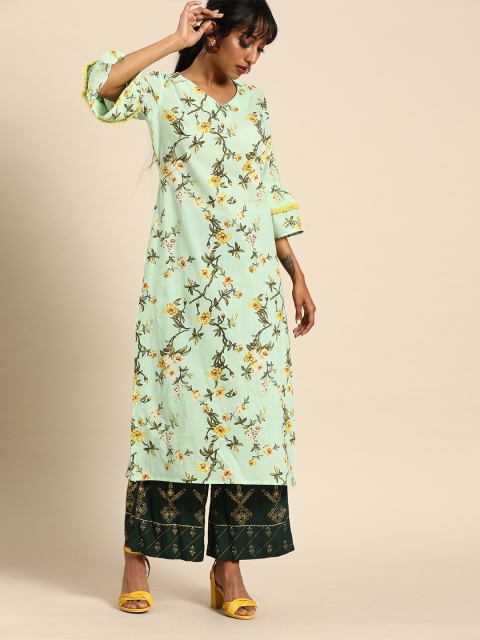 Nayo Women Green & Yellow Floral Printed Straight Bell Sleeved Kurta With Lace Inserts
Nayo Women Green & Yellow Floral Printed Straight Bell Sleeved Kurta With Lace Inserts