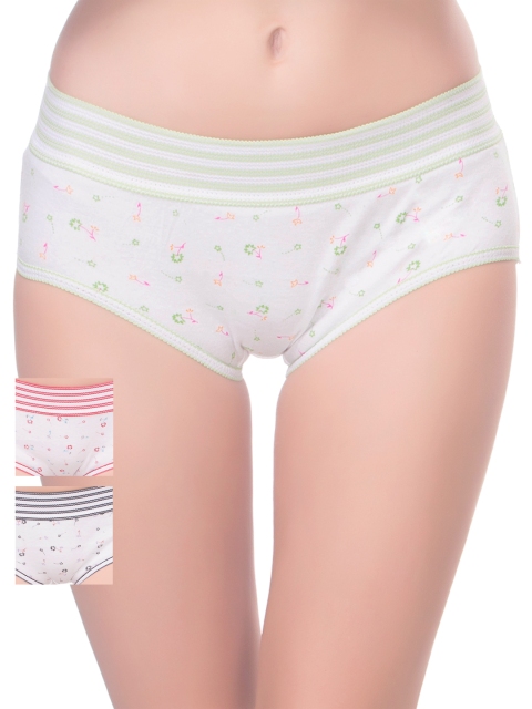 Lady Lyka Pack of 3 Printed Hipster Briefs, White