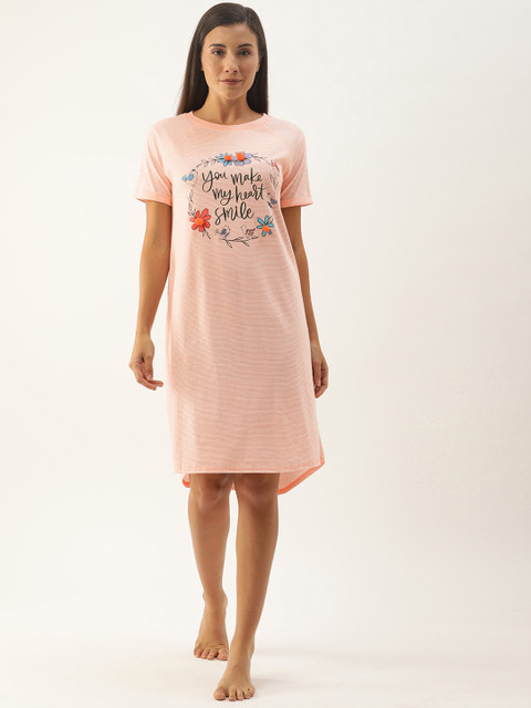Slumber Jill Women Pink & White Loose Fit Striped Sleep Shirt with Embellished Detail
Slumber Jill Women Pink & White Loose Fit Striped Sleep Shirt with Embellished Detail