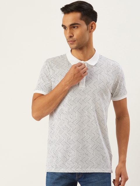 United Colors of Benetton Men White & Black Printed Polo Collar T-shirt