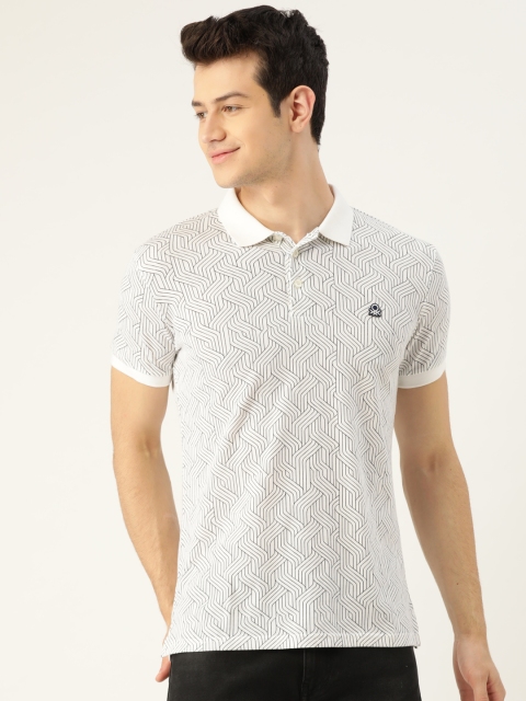 United Colors of Benetton Men White & Navy Printed Polo Collar T-shirt