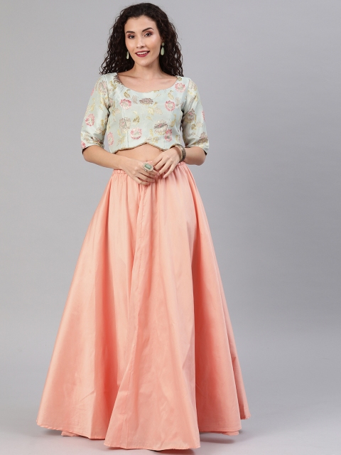 Bollywood Vogue Green & Peach-Coloured Printed Made to Measure Lehenga with Crop Blouse
Bollywood Vogue Green & Peach-Coloured Printed Made to Measure Lehenga with Crop Blouse