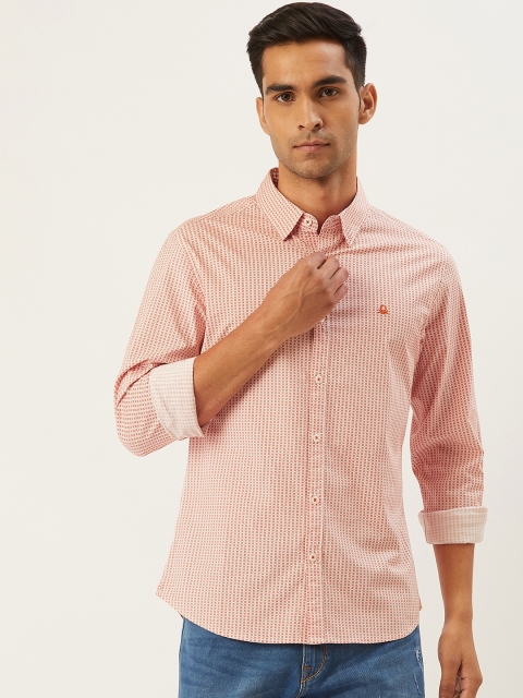 United Colors of Benetton Men White & Orange Slim Fit Knitted Printed Casual Shirt