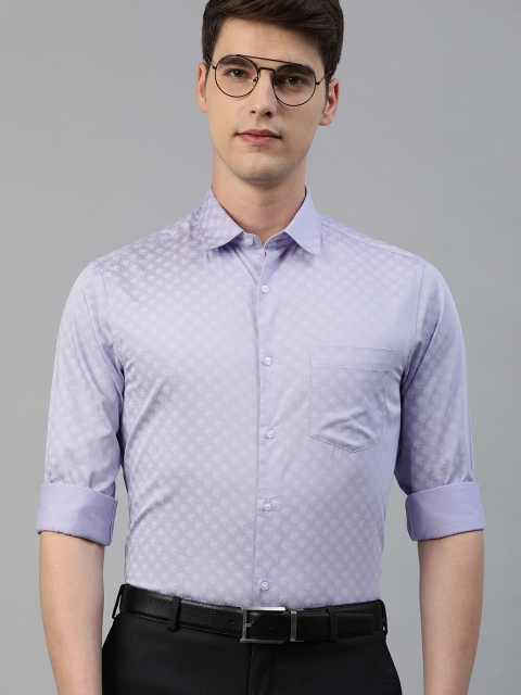 TrueModa Men Purple & White Slim Fit Floral Printed Formal Shirt