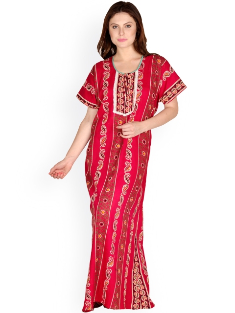 Secret Wish Red Printed Maxi Nightdress NT-76
