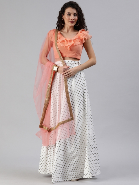 EthnoVogue Peach-Coloured & White Solid Made to Measure Lehenga & Blouse with Dupatta
EthnoVogue Peach-Coloured & White Solid Made to Measure Lehenga & Blouse with Dupatta