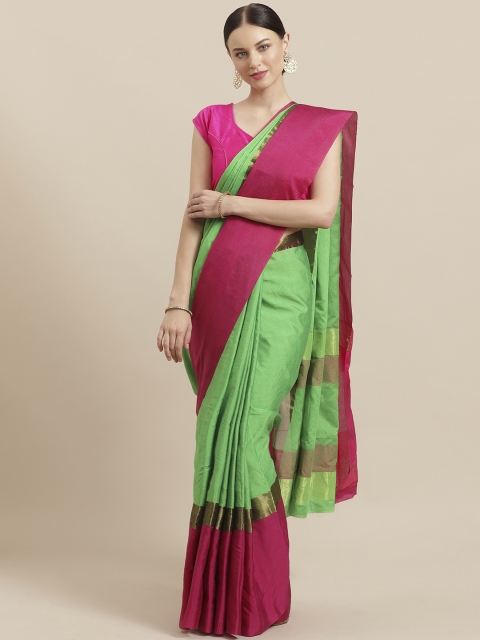 KALINI Green & Pink Solid Saree