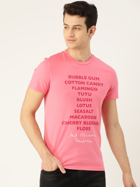 United Colors of Benetton Men Pink Printed Round Neck T-shirt