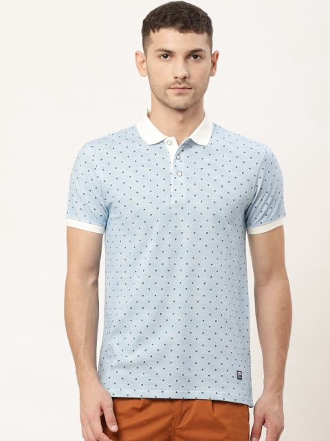 United Colors of Benetton Blue & White Ditsy Print Polo Collar T-Shirt