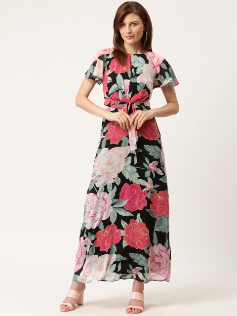 DOROTHY PERKINS Women Black & Pink Floral Print Maxi Dress