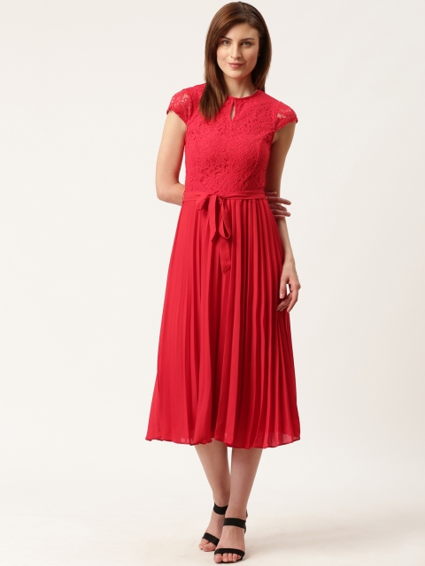 DOROTHY PERKINS Women Red Lace Accordian Pleated A-Line Dress