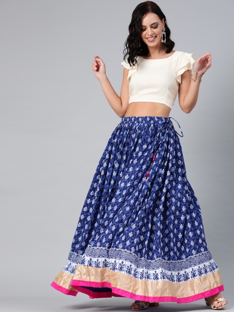 Geroo Jaipur Blue Hand Block Printed Pure Cotton Skirt with White Crop Top, Off white
Geroo Jaipur Blue Hand Block Printed Pure Cotton Skirt with White Crop Top, Off white