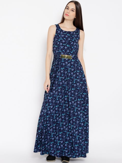 Tokyo Talkies Navy Floral Print Maxi Dress, Navy blue