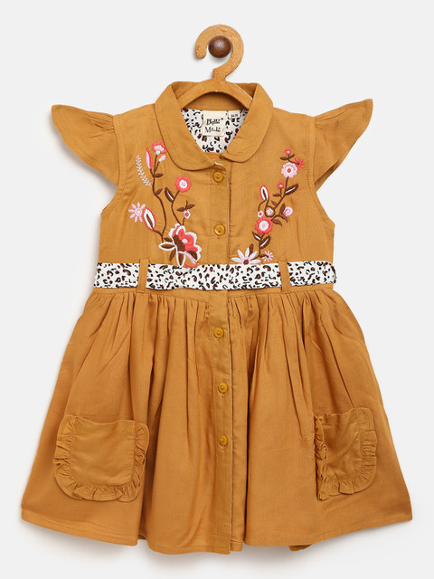 Bella Moda Girls Mustard Yellow Floral Embroidered Fit & Flare Dress 
Bella Moda Girls Mustard Yellow Floral Embroidered Fit & Flare Dress