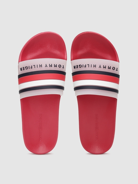 Tommy Hilfiger Men Red & White Striped Sliders
