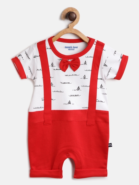 Moms Love Boys White & Red Printed Rompers