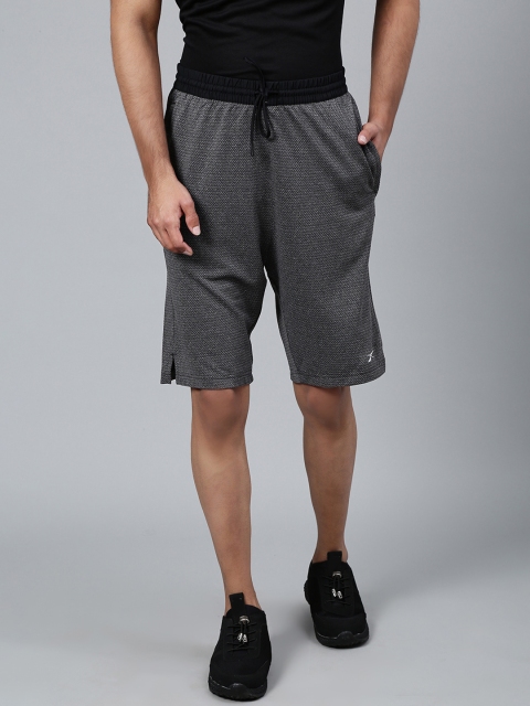 Reebok Men Charcoal Grey Self Design Training Wor Knit Performance Shorts