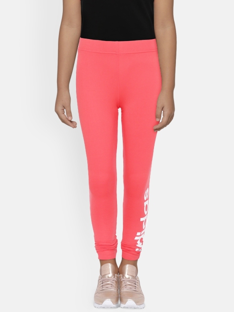 ADIDAS Girls Coral Pink Solid Essentials Linear Tights