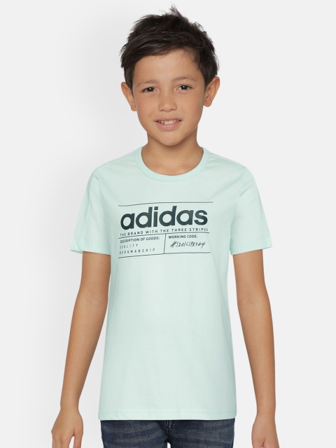 ADIDAS Boys Mint Green & Black Brilliant Basics Brand Logo Print Round Neck T-shirt