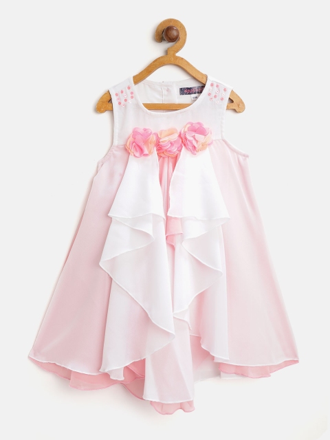 Nauti Nati Girls Pink & White A-Line Dress