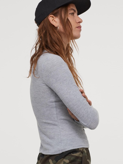H&M Women Grey Long-Sleeved Top